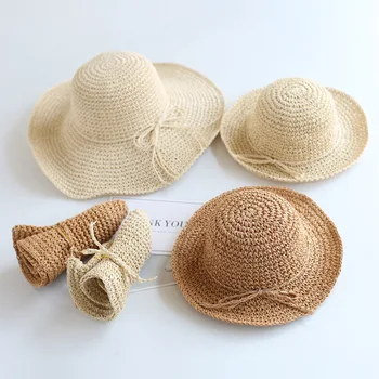 Vanema-Lapse Õled Mütsid Ema ja Tütre Suvel Suur Brimmed Päike Mütsid Beach Müts Päikesekaitsetoodete Kokkupandav Puhkus Müts Laps Beebi Mütsid