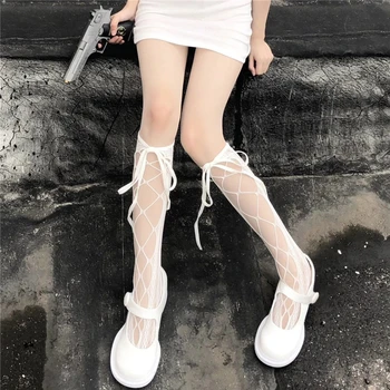 Jaapani Õõnes Põlve Kõrge Sokid Gooti Pikad Sukad Sokid Lolita Kawaii Lace Must Võre Vasikas Sokid Naine Sidemega Põlve Sokid