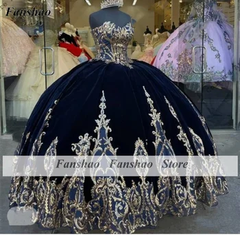 Fanshao wd116 Velvet Quinceanera Kleidi Kullake Appliques Pall Kleit Kleit Eriline Partei Custom Made Kleit