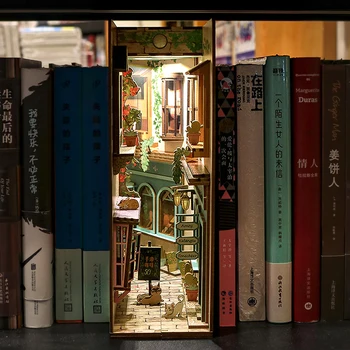 DIY Book Nook Riiul Insert Bookend Nukumaja kodus kaunistused Roombox Hoone Komplekt Puidust Raamaturiiul Mänguasjad Lastele Tüdruk Kingitused