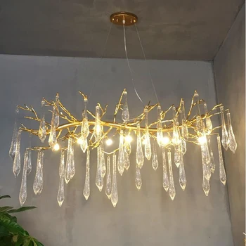 LED Kristall Lühter Disainer Lambid Duplex Korrus Villa elutuba Kuldne Branch Crystal Teenetemärgi Lamp