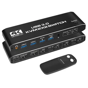2x2 USB KVM Switch 2 2 Ekraan Arvuti 4K 60Hz Dual Monitor HDMI KVM Switcher 2 2 läbi Segatud Ekraan, ARVUTI Sülearvuti Monitor