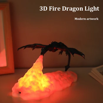 3D-Printimine Vulkaan Dragon Lambi Punane Led Night Light Usb Laetav Kodu Magamistuba Lastele Kingitus Creative Desktop Teenetemärgi