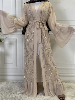 Ramadan Eid Djellaba Abaya Ehitud Kimono Profileerimine Dubai Moslemi Kleit täispikk Riideid Moslem, Islam Abayas Koos Vöö WY759