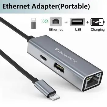 FOINNEX Ethernet Adapter Võimsus Laadimine PD iPad, iPhone 11/X/XS/XR / /8/7/6 , Valgustus RJ45 Ethernet, USB-Kaamera