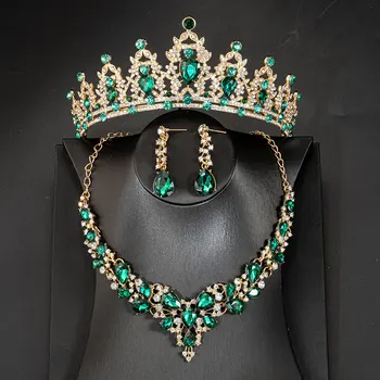 KMVEXO Royal Crystal Pruudi Ehted Komplekti Naistele Luksus Tiaras Crown Komplekti Kaelakee, Kõrvarõngad Pulm Kleit Osaline Komplekt Lisavarustusena