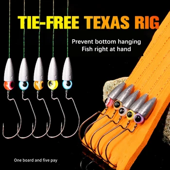 5tk/Palju Texas Rig Seada Konksud Bass Kala Carolina kalastustarbed Kit Fishhooks Sööt Sätestatud Kalapüügi Lures Uss Kalapüügi Konks Meelitada