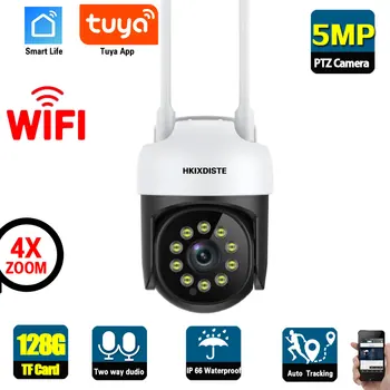 Tuya Smart Elu 5MP Wifi IP Kaamera Väljas Automaatne jälgimine PTZ Traadita Kaamera Full Värv Öö CCTV Video Valve Kaamera