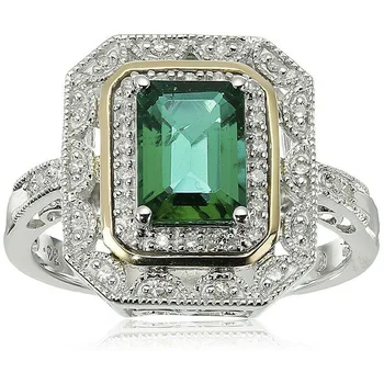 Naiste Hõbedast ja kullatud Roheline Kristall Art Deco Stiilis Ehted Sõrmus Suurus 6-10