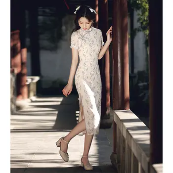 Cheongsam Noor Tüdruk, 2022 Uus Elegantne Armas Hiina Stiilis iga Päev Õie Suvel Varruka pikkus Värske Qipao Kleit