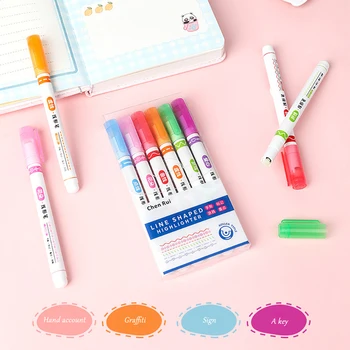 Lineaarne Highlighters 6 Erinevaid Kõvera Kujuga Värvilised Kirjalikult Sm Pen Set DIY Journaling Käsi Konto