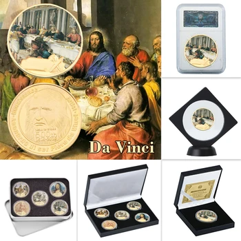 Leonardo Da Vinci kullatud Müntide Kollektsiooni koos hoidikuga, Originaal Mona Lisa Suveniirid Mündi Euro Medal Kingitus Kogumine