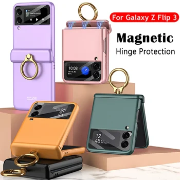 Case for Samsung Galaxy Z Flip 3 5G Puhul Magnetvälja Hinge Täis kaitsekaas Ringi Omanik Kõvast Plastikust Kaamera karpi
