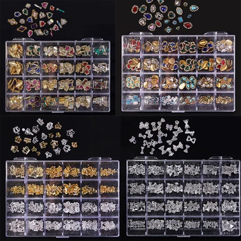 120/240pcs Küünte Ehted Gem Kivi Juhul Crystal Crown/Südame Kulla ja Hõbeda Sulamist Maniküür Nõuandeid 3D-Metallik Rhinestone Nail Art Char