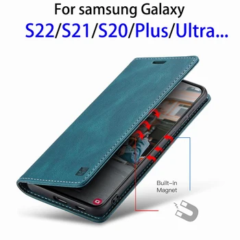 Juhul S10 S9 S8 Lisa 20 10 Nahast Rahakott Silikoon Juhtudel Samsung Galaxy S21 S22 S20 Plus Ultra FE S 10 Magnet Klapp